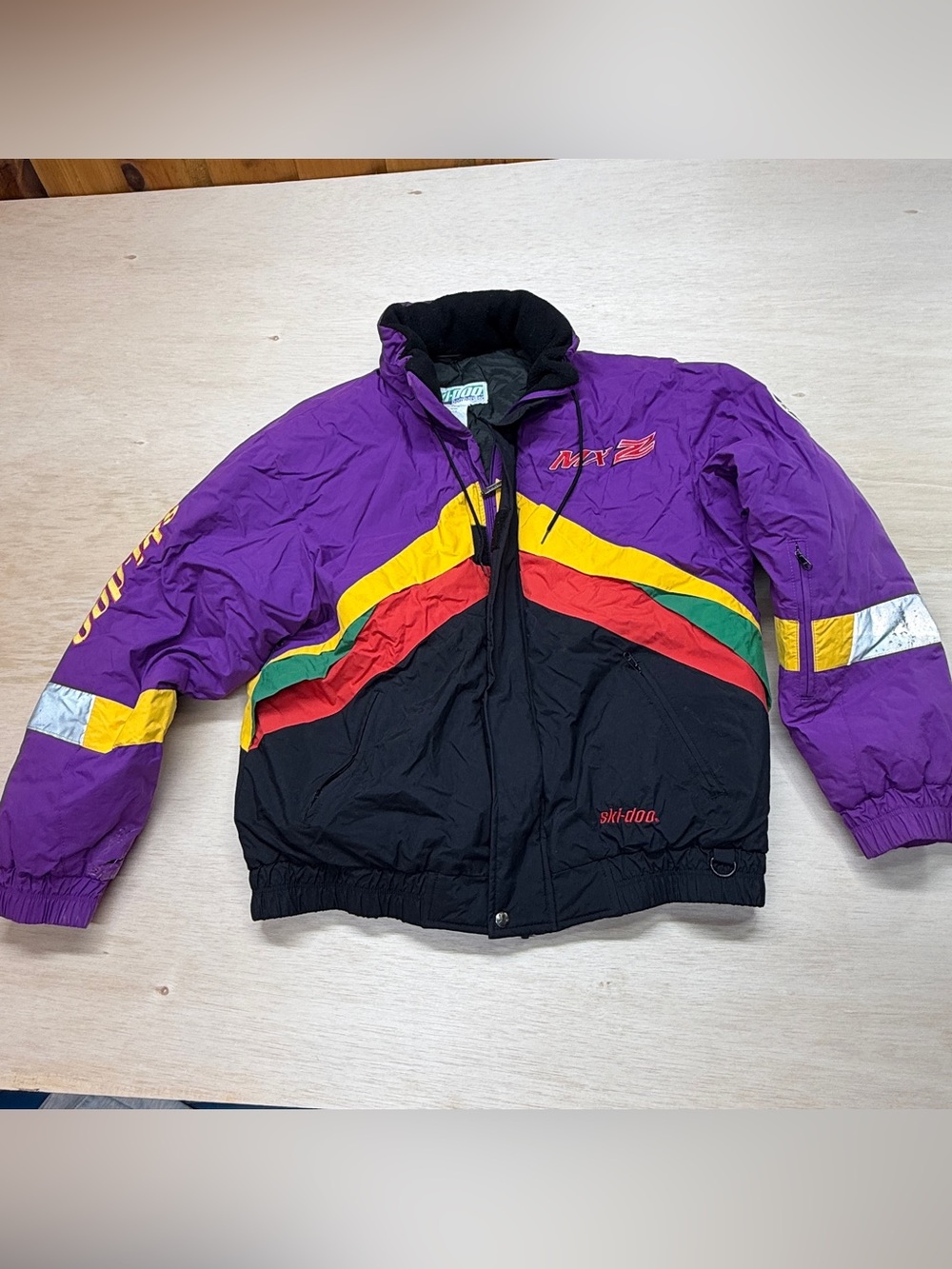 90’s Ski-Doo Bombardier MXZ Snowmobile Jacket Purple Yellow Men Large LT Rotax